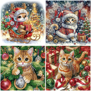 Chat de Noël-Partial Special Diamond Painting-30x30cm