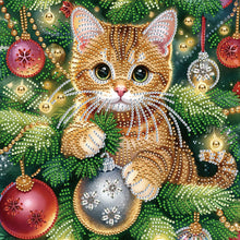 Charger l&#39;image dans la galerie, Chat de Noël-Partial Special Diamond Painting-30x30cm
