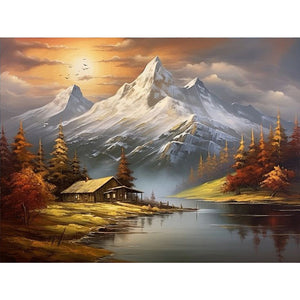 Snow Mountain Woods-complet Round peinture au diamant-40x30cm