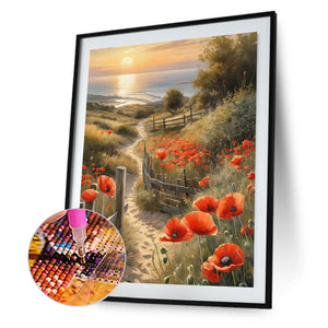 Path Among Flowers-complet Round peinture au diamant-30x40cm