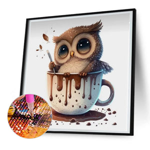 Teacup Owl-complet Round peinture au diamant-30x30cm