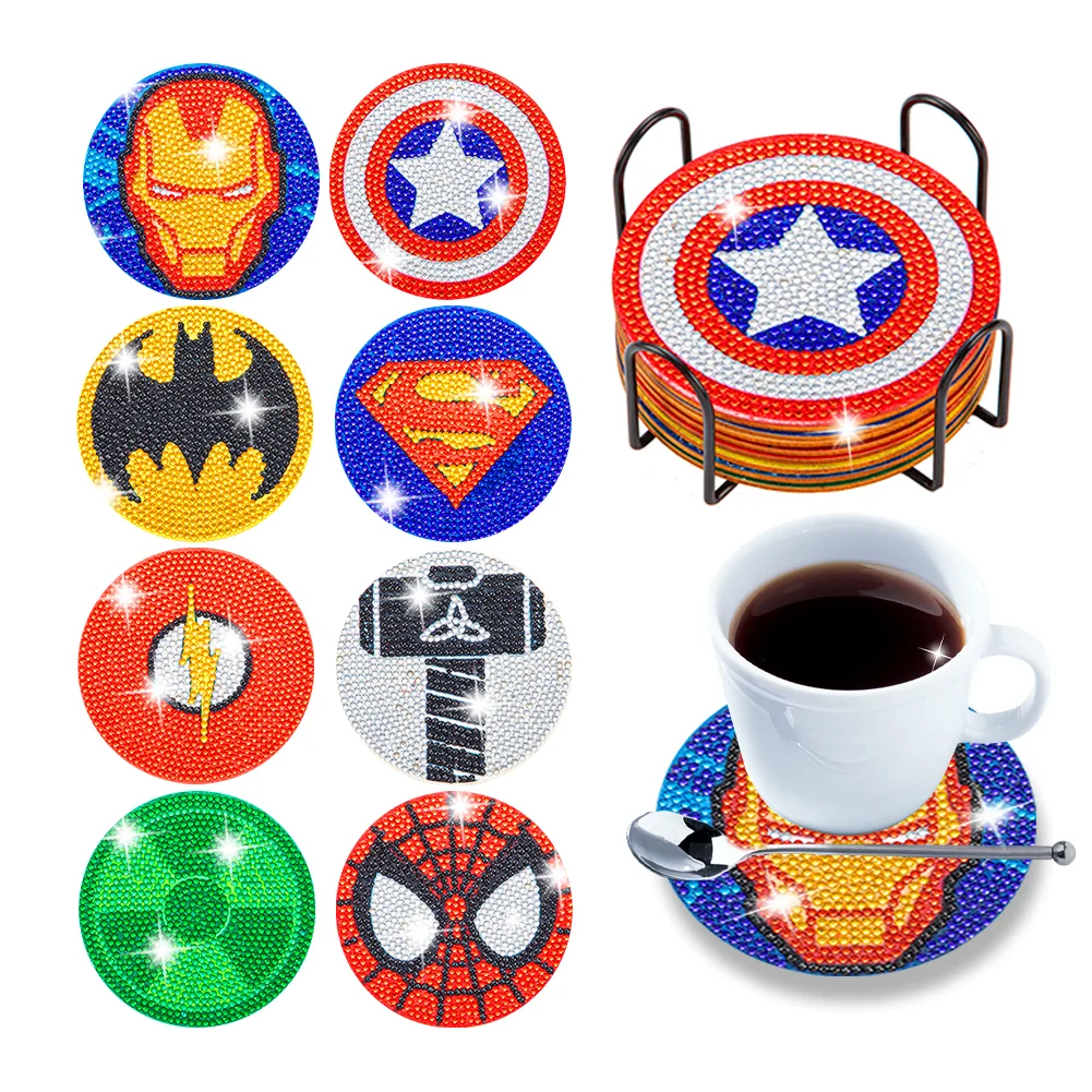 8pcs Dessous De Verre Marvel Tasse En Bois Dessous De Verre