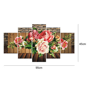 5pcs/set flower - peinture en diamant ronde - 95x45cm