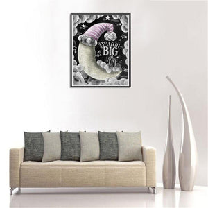 Tableau noir de lune - diamant rond complet - 30x35cm