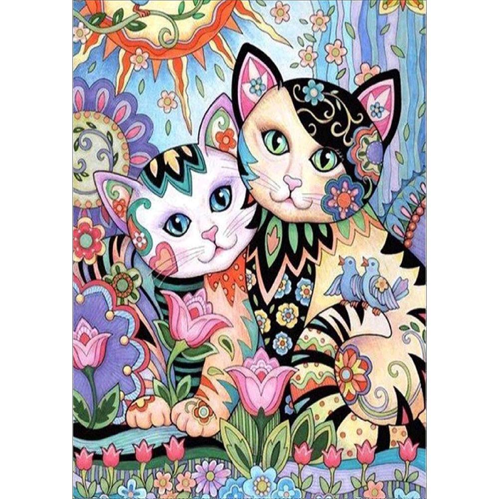 2 chats - peinture diamant - 40x30cm