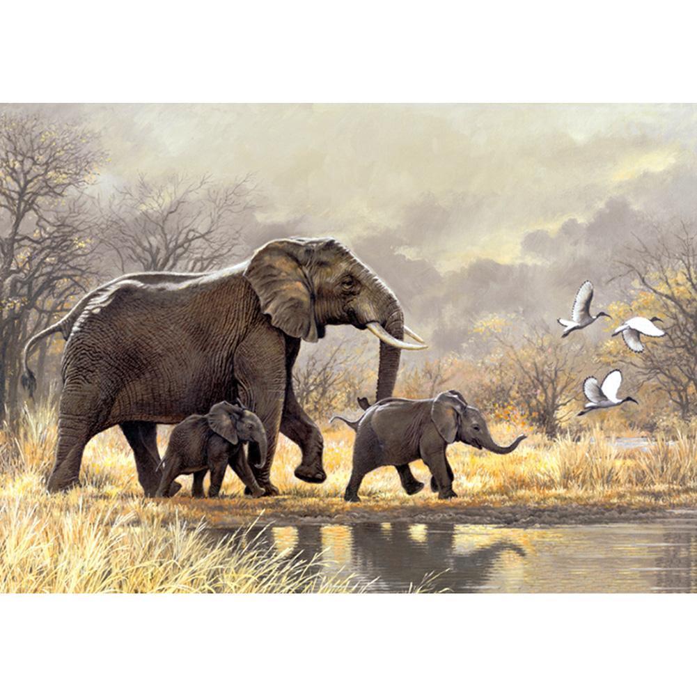 Éléphants - peinture en diamant complet - 40x30cm