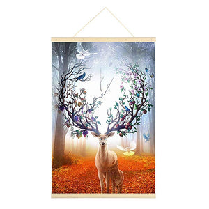 Cerf suspendu - diamant rond complet - 40x60cm