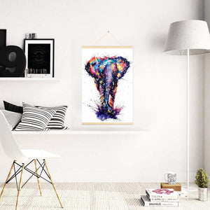 Éléphant suspendu - diamant rond complet - 40x60cm