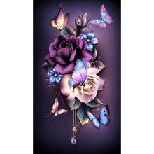 Charger l&#39;image dans la galerie, Papillon de fleur - diamant rond complet - 30x48cm
