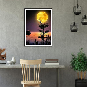 Paysage de lune - diamant rond plein - 40x30cm