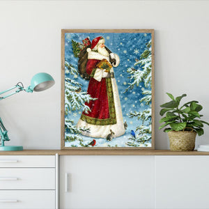 Bonhomme de neige du Père Noël - diamant rond complet - 40x30cm