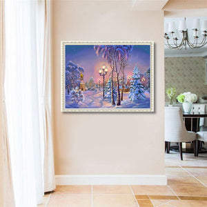 Paysage de neige - diamant rond complet - 40x30cm