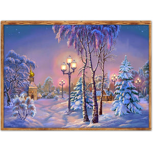 Paysage de neige - diamant rond complet - 40x30cm