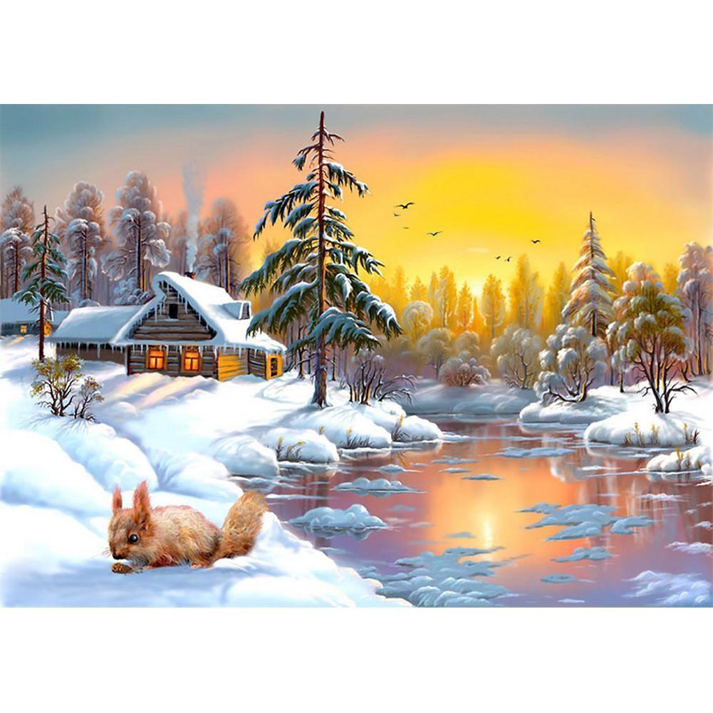 Paysage de neige - diamant rond complet - 40x30cm