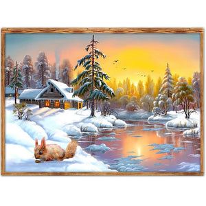 Paysage de neige - diamant rond complet - 40x30cm