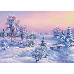 Paysage de neige - diamant rond complet - 40x30cm