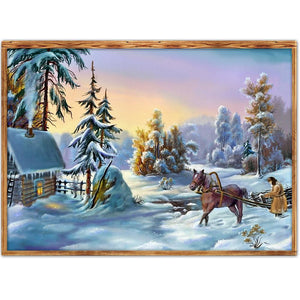 Paysage de neige - diamant rond complet - 40x30cm