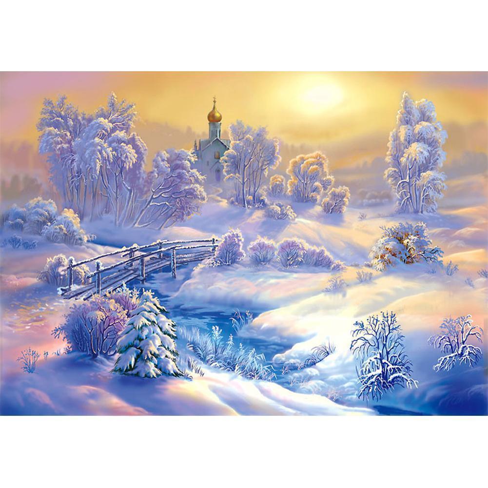 Paysage de neige - diamant rond complet - 40x30cm