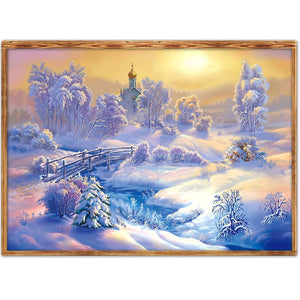 Paysage de neige - diamant rond complet - 40x30cm