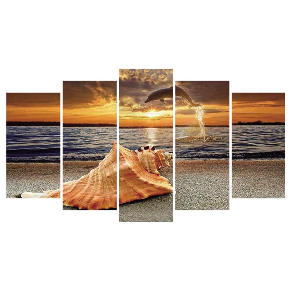 5pcs coucher de soleil bord de mer - diamant rond complet - 95x45cm