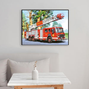 Camion de pompiers - diamant rond complet - 30x40cm