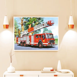 Camion de pompiers - diamant rond complet - 30x40cm