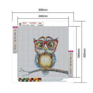 Lunettes hibou - diamant rond complet - 30x30cm