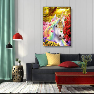 Animaux de cheval de fleur - peinture complète de diamant - 30x40cm