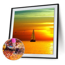 Charger l&#39;image dans la galerie, Bateau de coucher du soleil de mer - peinture complète de diamant - 30x30cm
