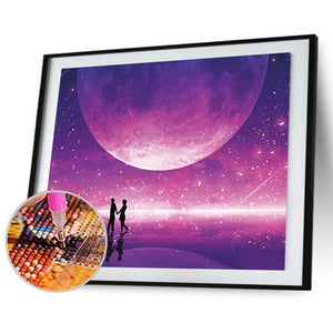 Amoureux de la lune - peinture pleine ronde de diamant - 40x30cm