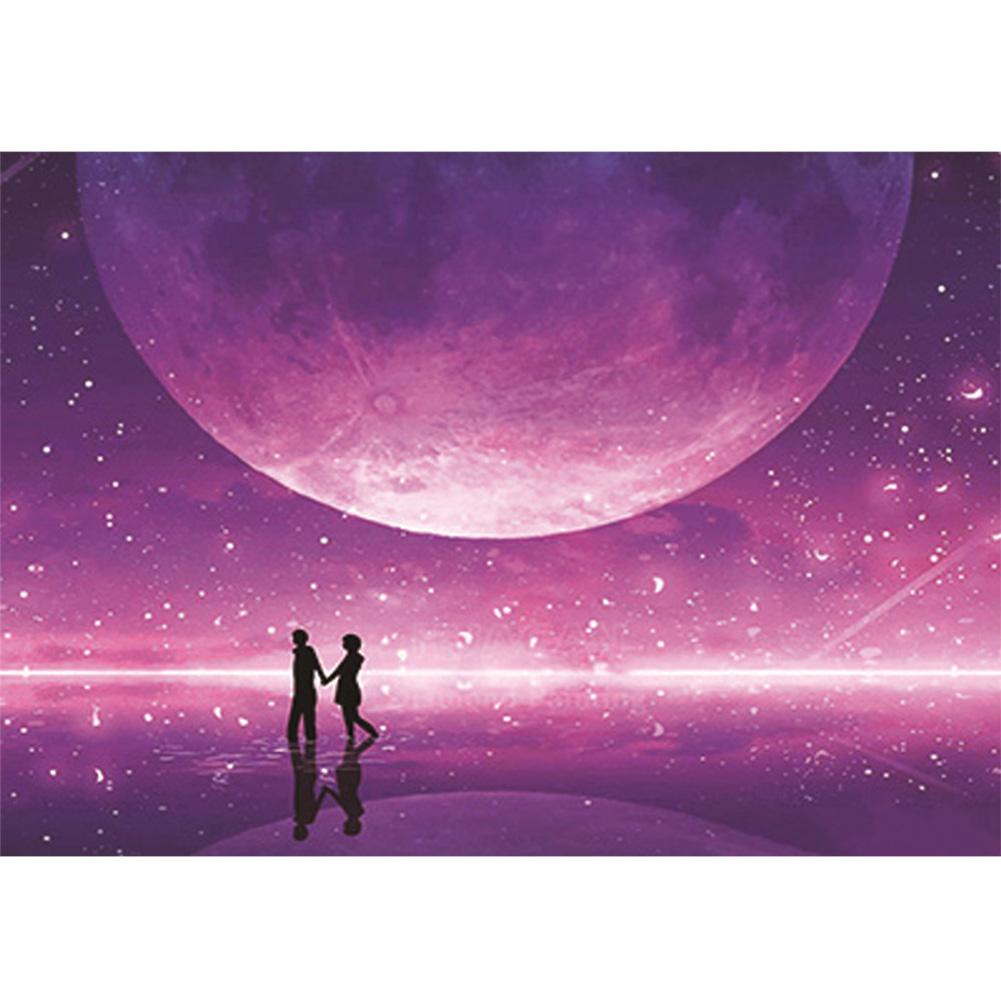 Amoureux de la lune - peinture pleine ronde de diamant - 40x30cm