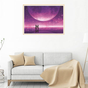 Amoureux de la lune - peinture pleine ronde de diamant - 40x30cm