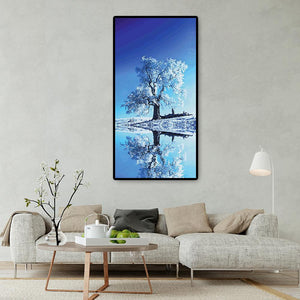 Réflexion d’arbre de neige - diamant rond complet - 45x85cm