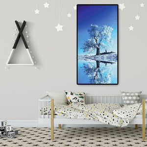 Réflexion d’arbre de neige - diamant rond complet - 45x85cm