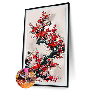 Oiseau sur la branche - diamant rond complet - 40x90cm