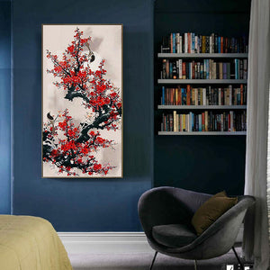 Oiseau sur la branche - diamant rond complet - 40x90cm