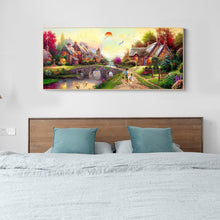 Charger l&#39;image dans la galerie, 80x45cm coucher du soleil village en pierre - diamant rond complet - 80x45cm
