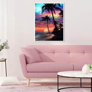 Coucher de soleil par mer ensemble - diamant rond complet - 30x40cm