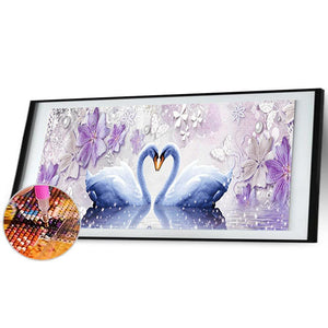 Swan love - diamant rond complet - 80x30cm