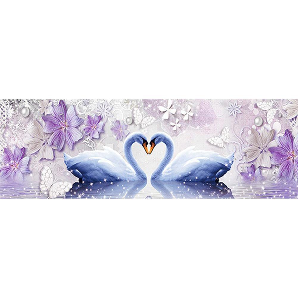 Swan love - diamant rond complet - 80x30cm