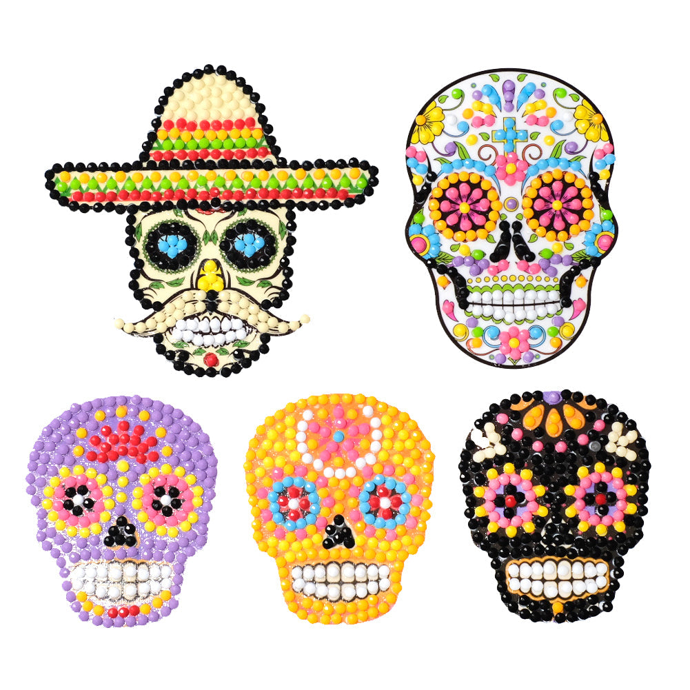 5pcs-Five Color Skull-Diamond Painting Autocollants