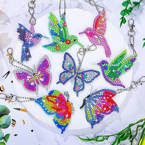 Porte-clés double face colibri et papillon 8 pièces