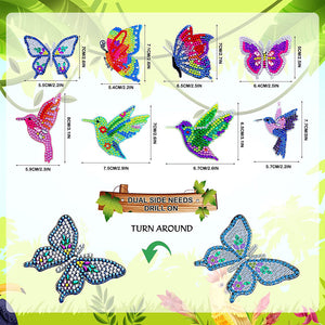 Porte-clés double face colibri et papillon 8 pièces