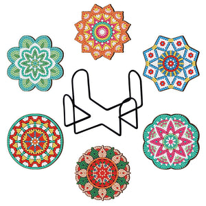 8pcs/set +1 rack de stockage-Mandala-Bois Diamond Coaster