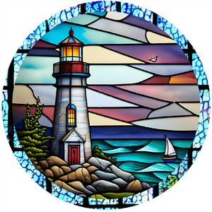 Sirène en Vitrail Lighthouse-Full Round Diamond Painting-30x30cm